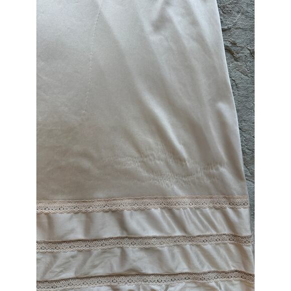 Vintage Satin Slip Dress Beige Lace Trim Adjustable Straps Size M - Picture 4 of 8